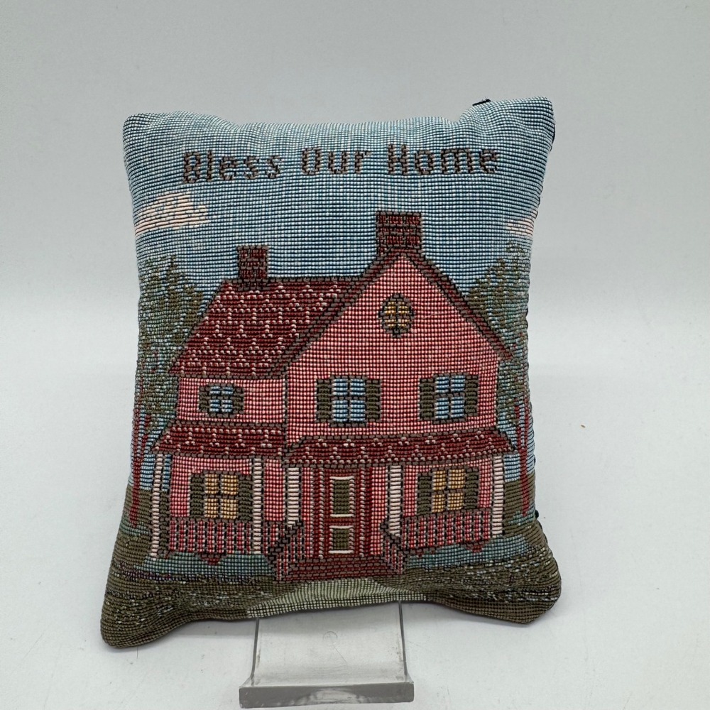 Vintage Country Primitive Bless Our Home Woven Tapestry Mini Accent Throw Pillow